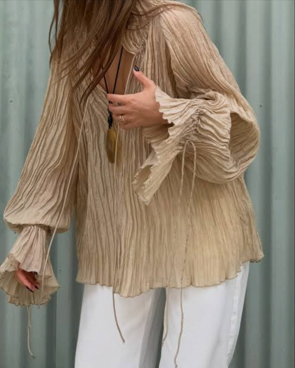 NWT H&M Edition Oversized Crinkled Blouse Large Boho Peasant Romantic Ethereal